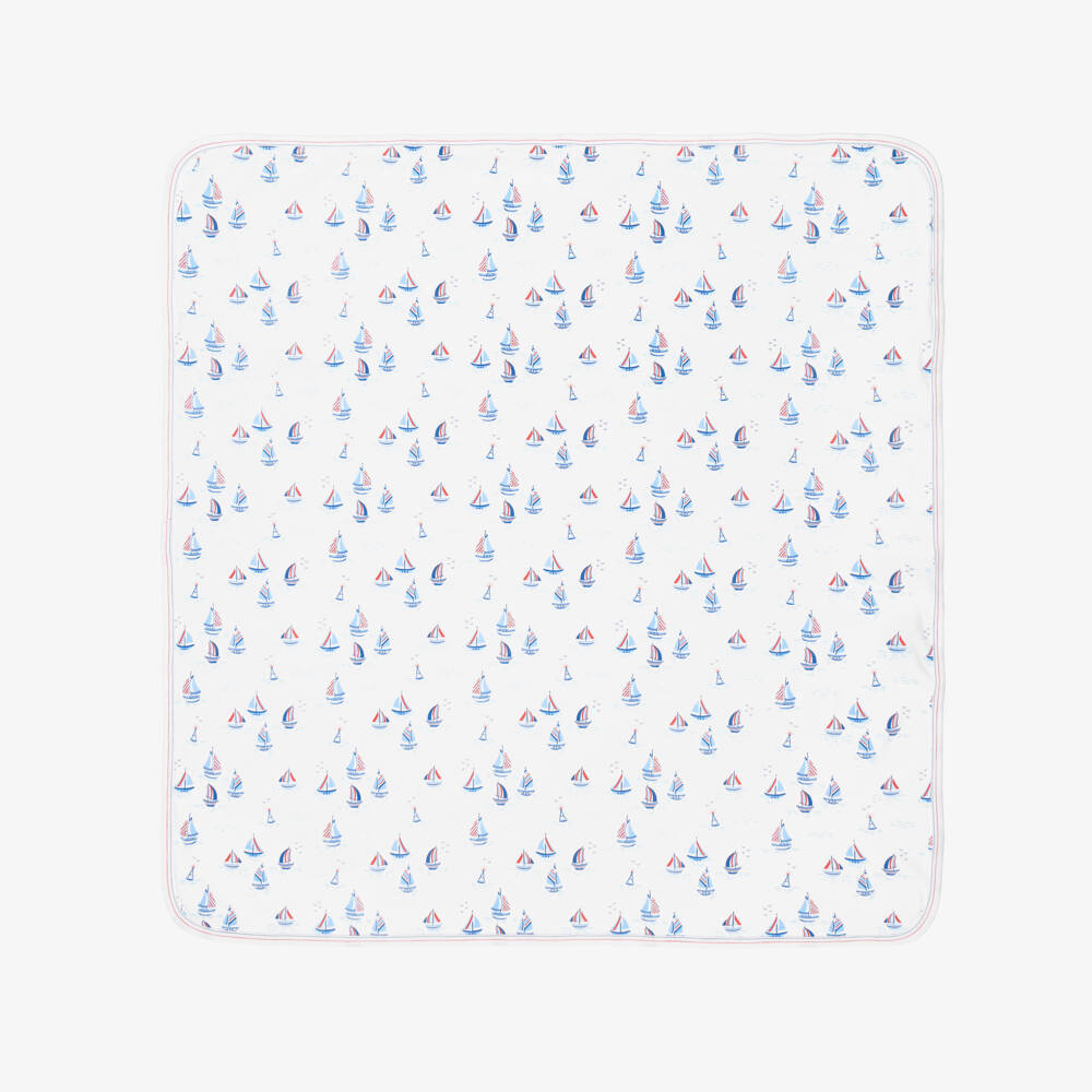 Kissy Kissy-بطانية قطن بيما لون أبيض وأزرق للرضع (74 سم) | Childrensalon