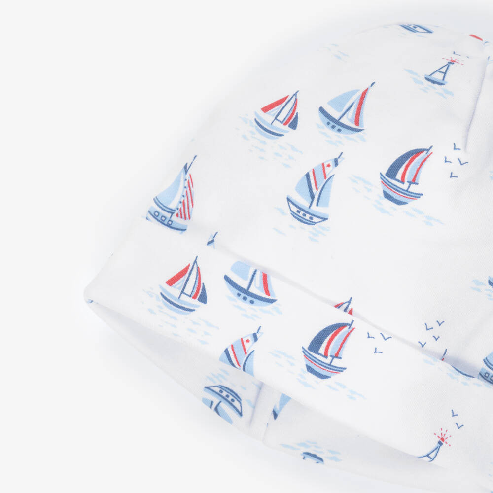 Kissy Kissy-White & Blue Regatta Print Pima Cotton Baby Hat | Childrensalon