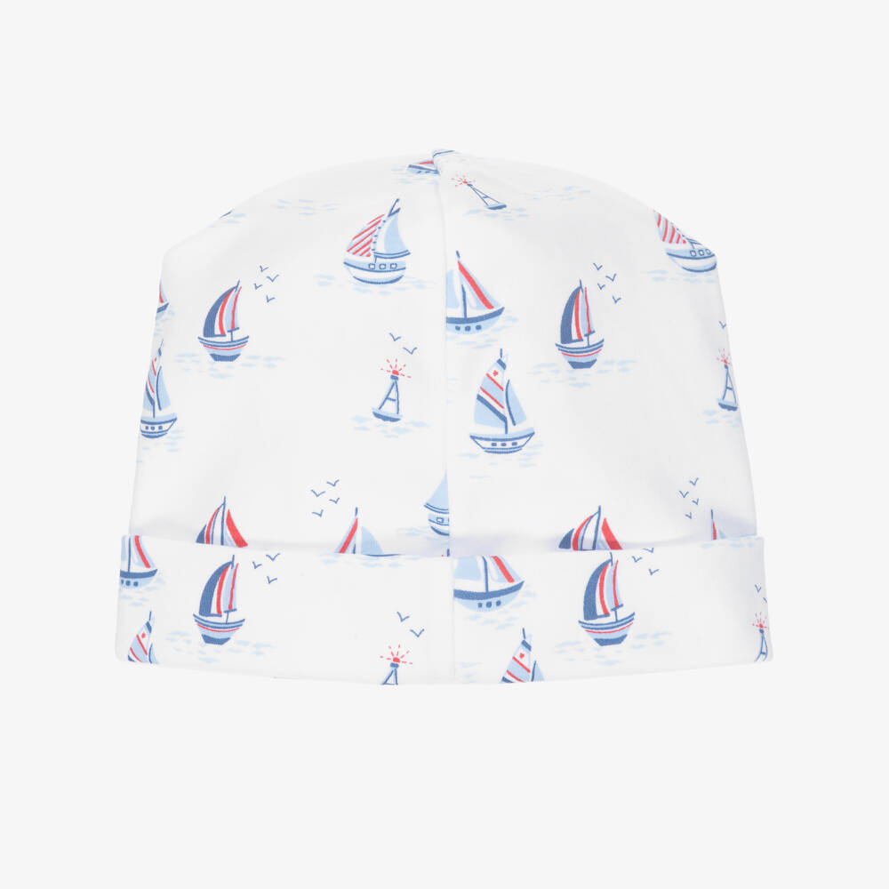 Kissy Kissy-White & Blue Regatta Print Pima Cotton Baby Hat | Childrensalon