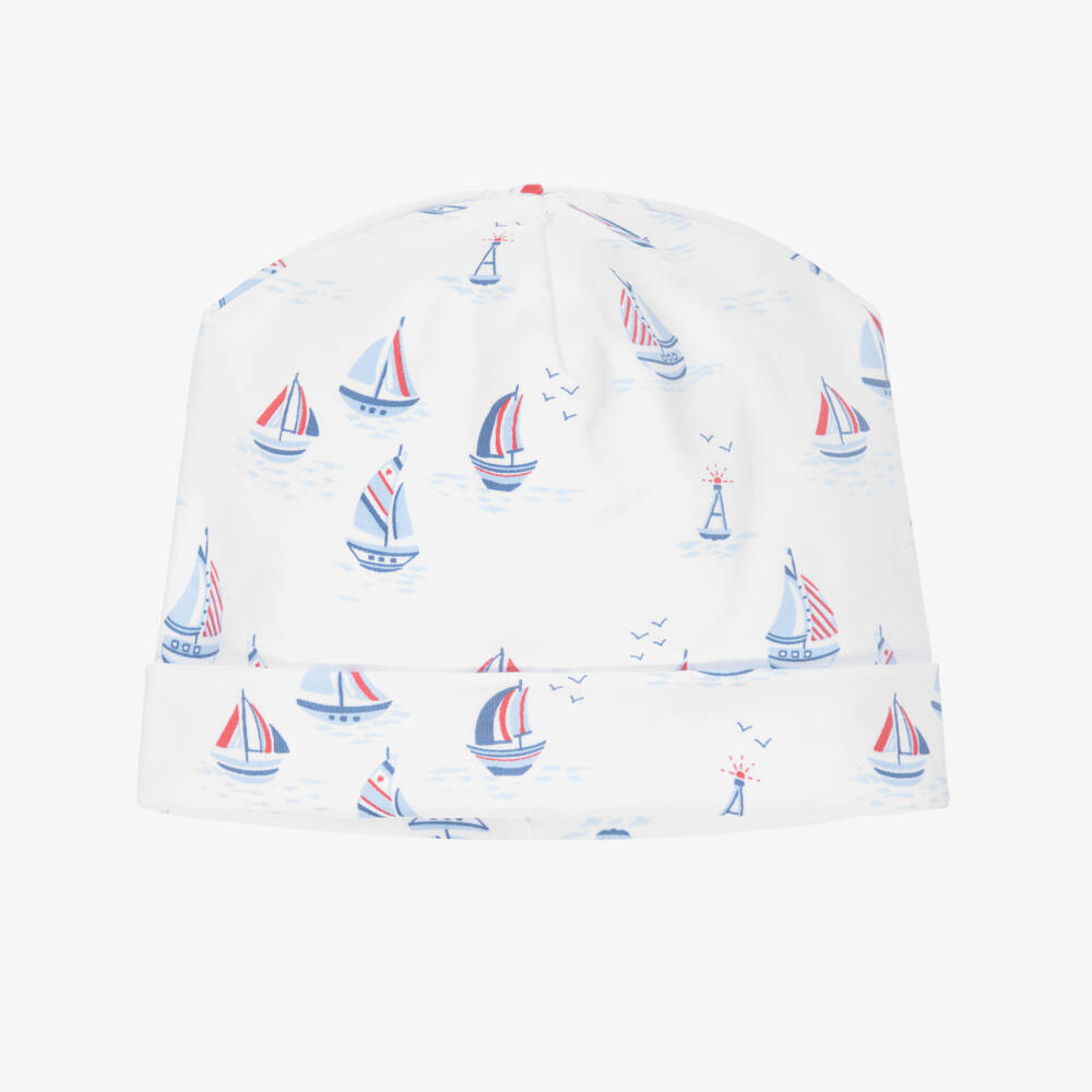 Kissy Kissy-White & Blue Regatta Print Pima Cotton Baby Hat  | Childrensalon
