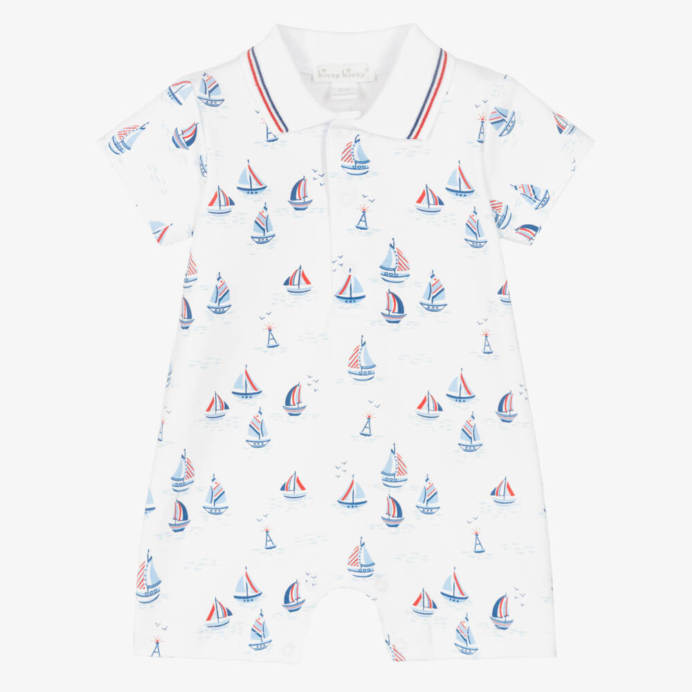 Kissy Kissy-White & Blue Regatta Print Pima Cotton Baby Shortie | Childrensalon