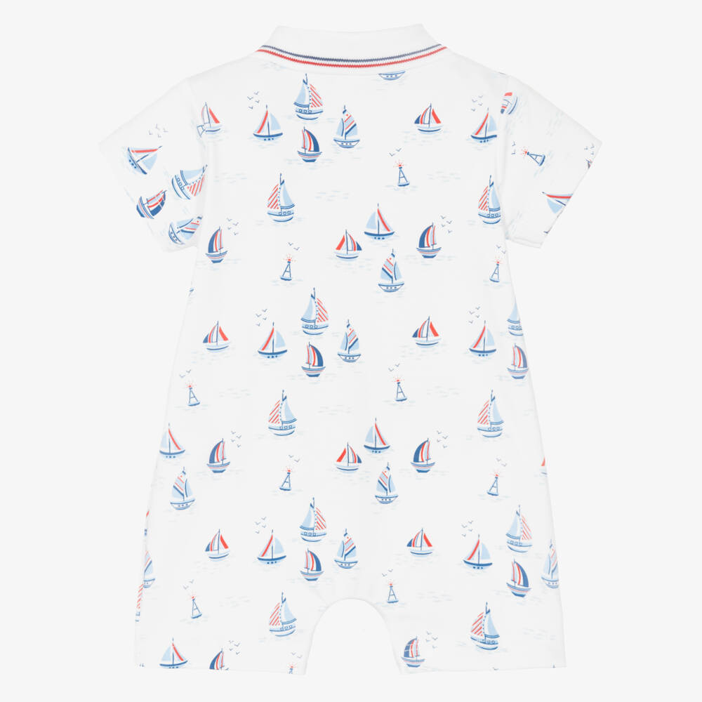 Kissy Kissy-White & Blue Regatta Print Pima Cotton Baby Shortie | Childrensalon