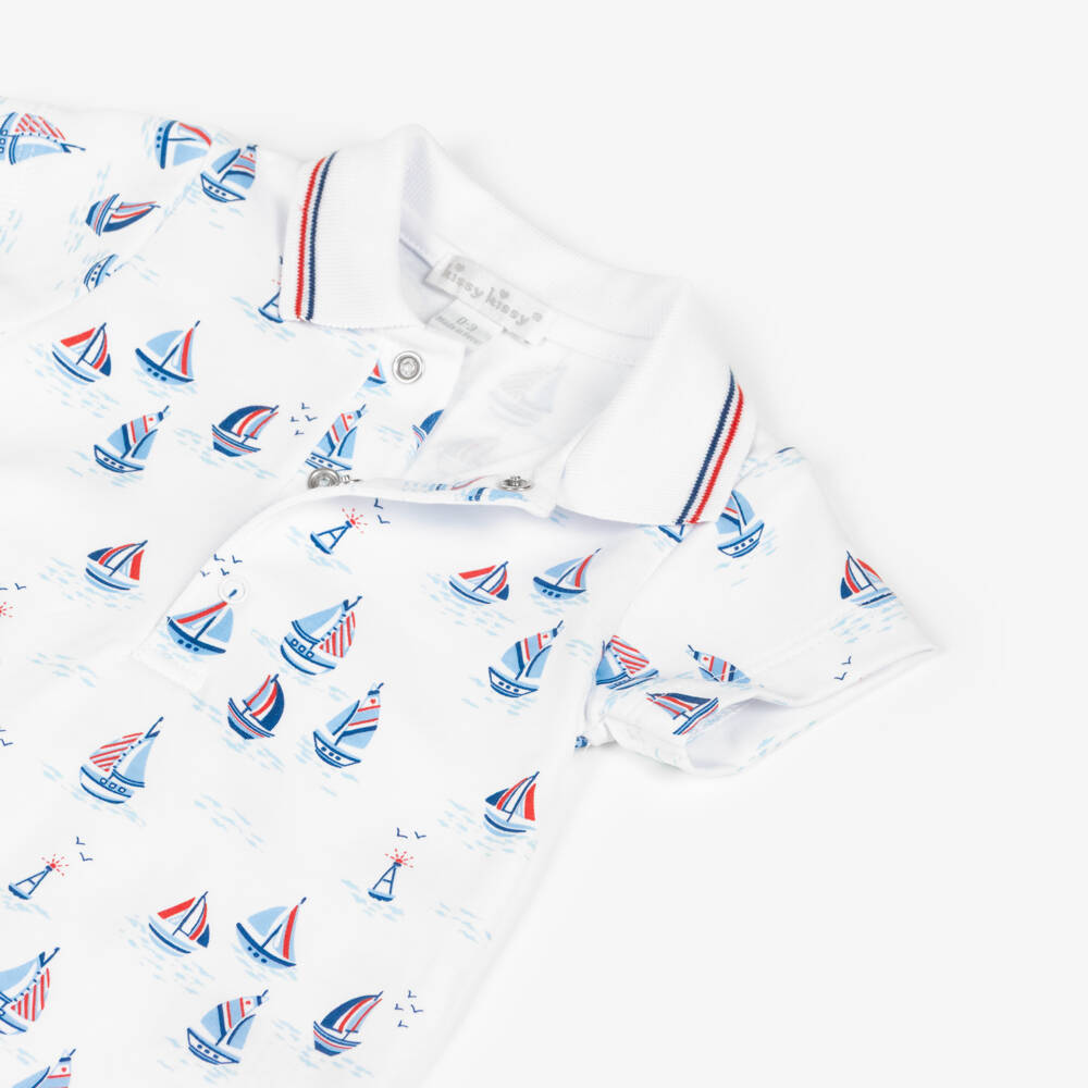 Kissy Kissy-White & Blue Regatta Print Pima Cotton Baby Shortie | Childrensalon