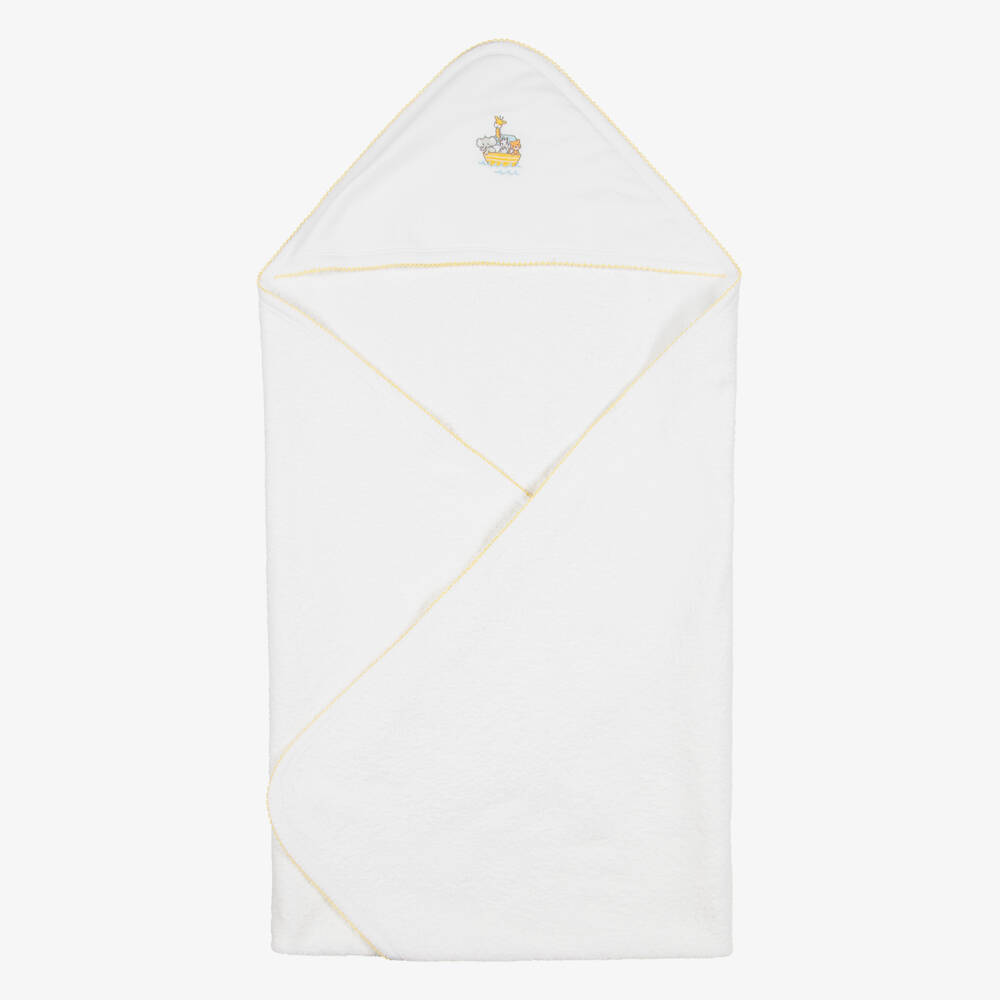 Kissy Kissy-White Cotton Noahs Journey Hooded Towel & Mitt Set | Childrensalon
