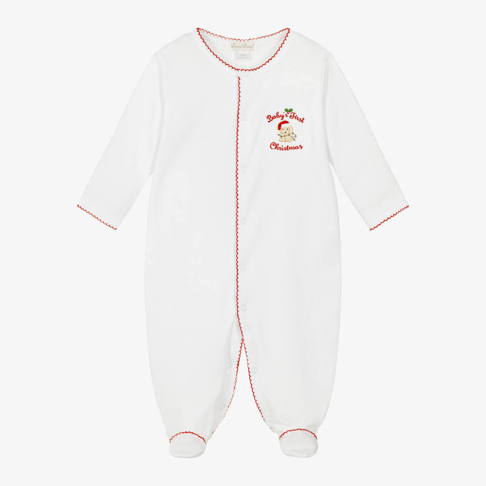 Kissy Kissy-White First Christmas Pima Cotton Babygrow | Childrensalon