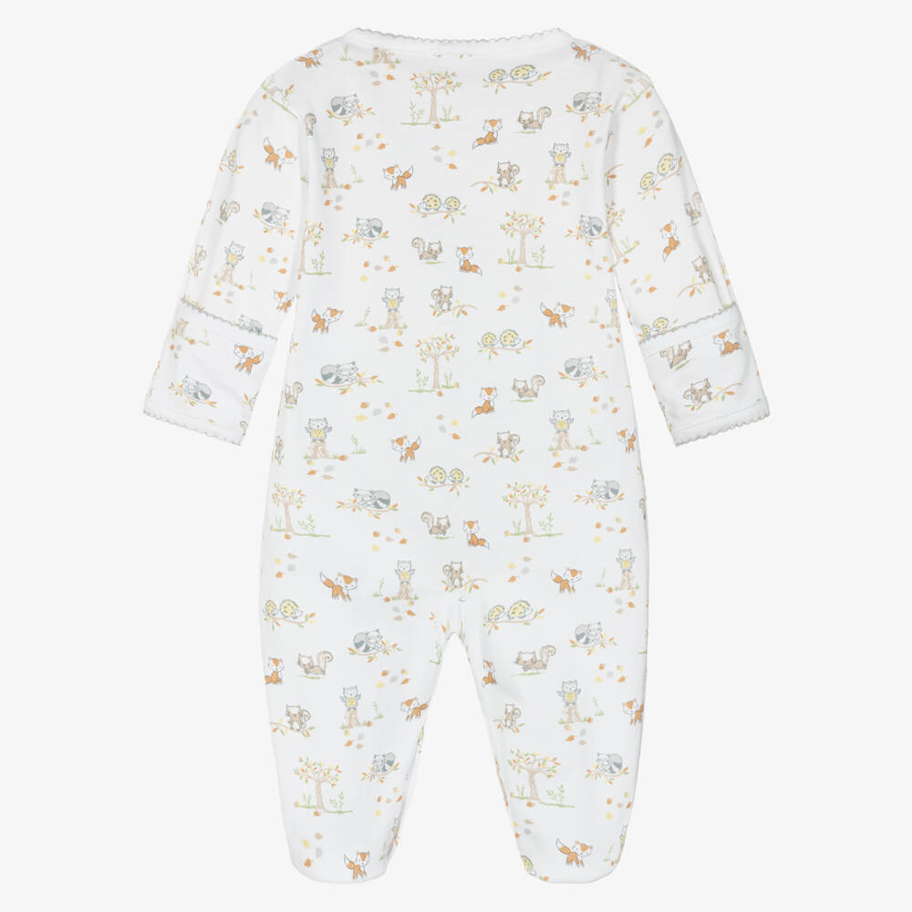 Kissy Kissy-White Forest Print Cotton Babygrow | Childrensalon