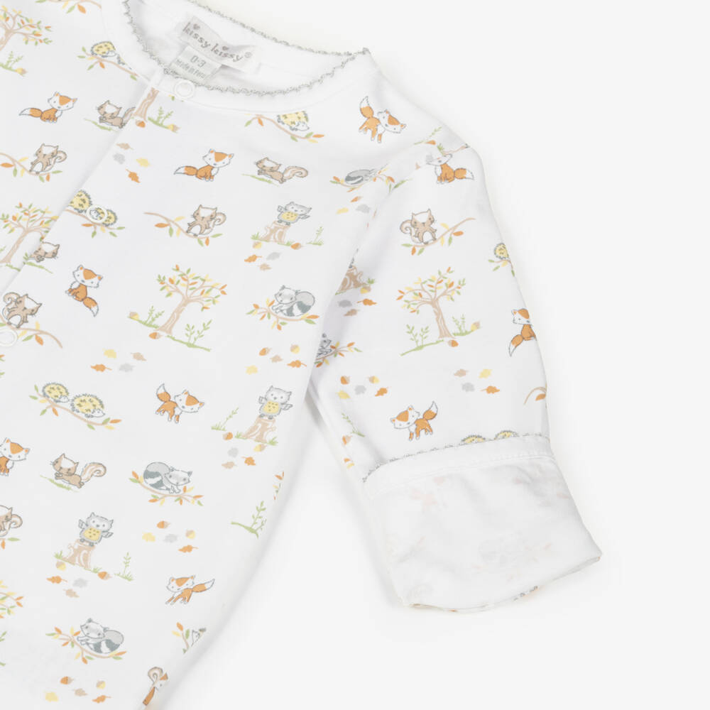 Kissy Kissy-White Forest Print Cotton Babygrow | Childrensalon