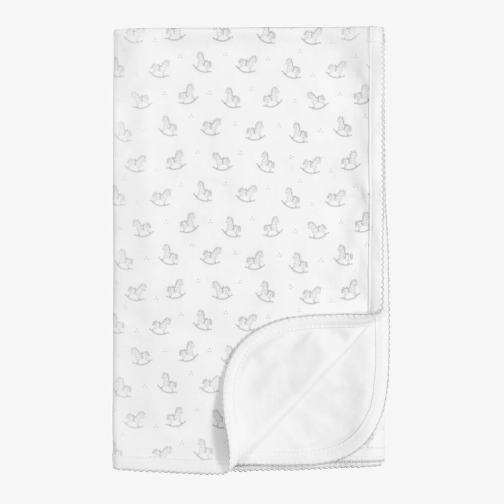 Kissy Kissy-White Gingham Rockers Pima Cotton Blanket (73cm) | Childrensalon