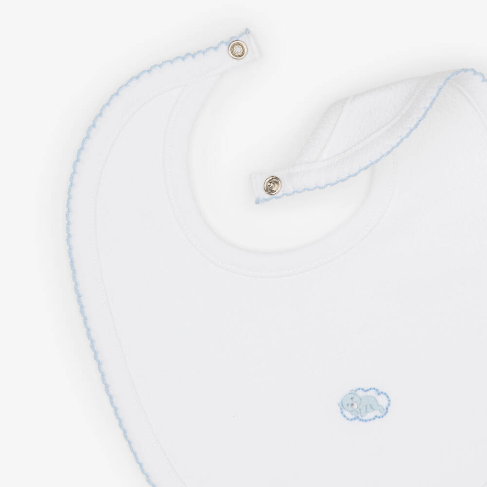 Kissy Kissy-White Goodnight Bears Baby Bib in Pima Cotton | Childrensalon
