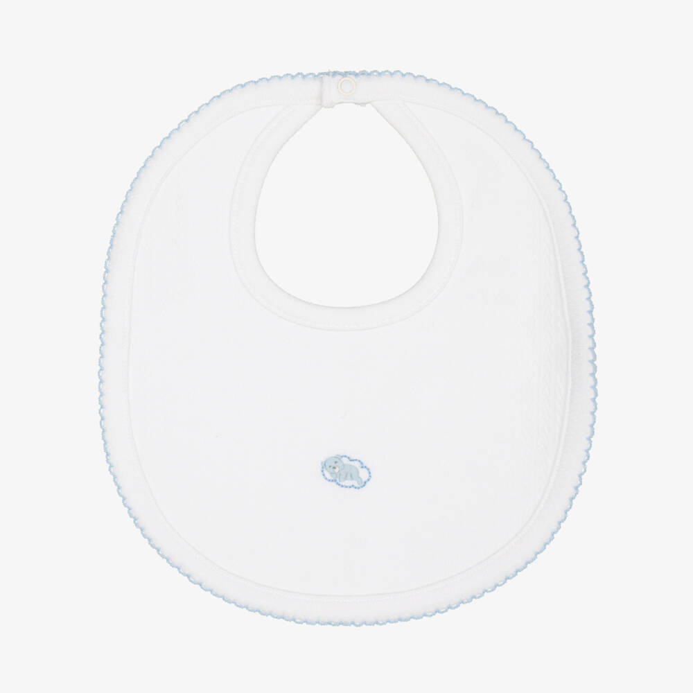 Kissy Kissy-White Goodnight Bears Baby Bib in Pima Cotton | Childrensalon