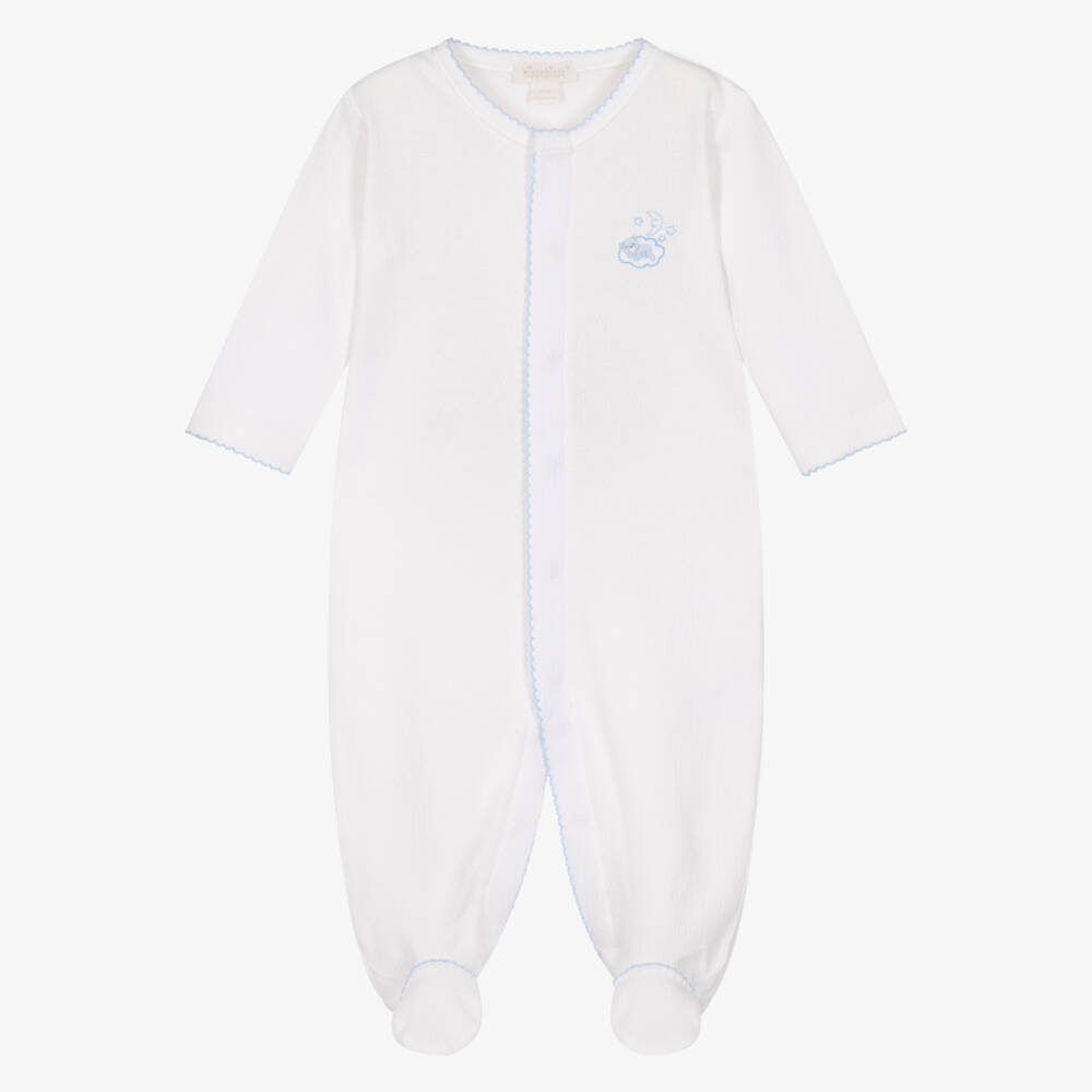 Kissy Kissy-White Goodnight Bears Pima Cotton Babygrow | Childrensalon