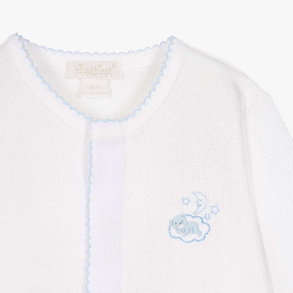 Kissy Kissy-White Goodnight Bears Pima Cotton Babygrow | Childrensalon