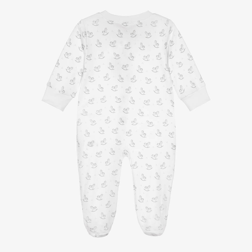 Kissy Kissy- White & Grey Gingham Rockers Pima Cotton Babygrow | Childrensalon