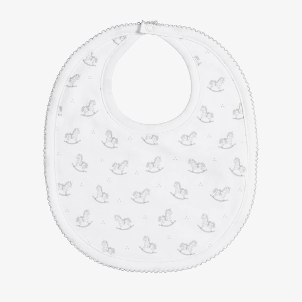 Kissy Kissy-White & Grey Gingham Rockers Pima Cotton Bib | Childrensalon