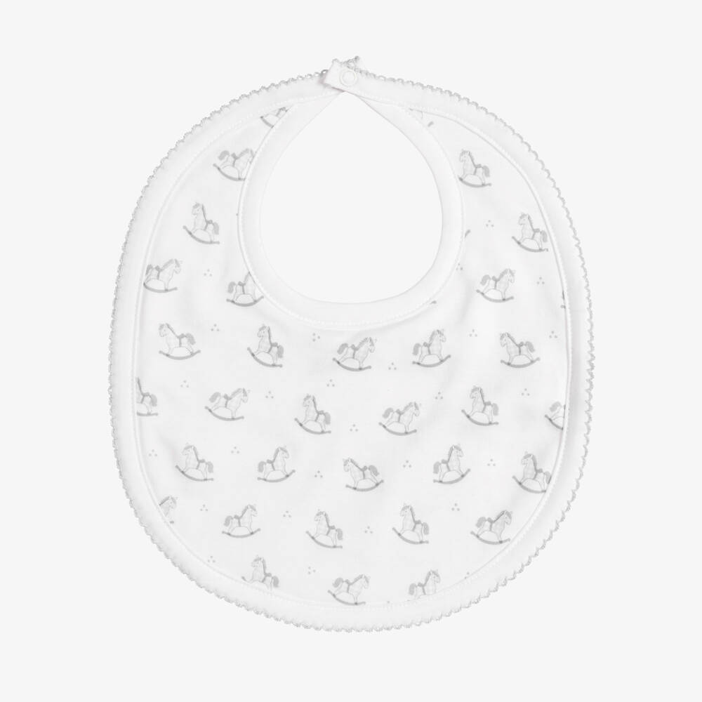 Kissy Kissy-White & Grey Gingham Rockers Pima Cotton Bib | Childrensalon
