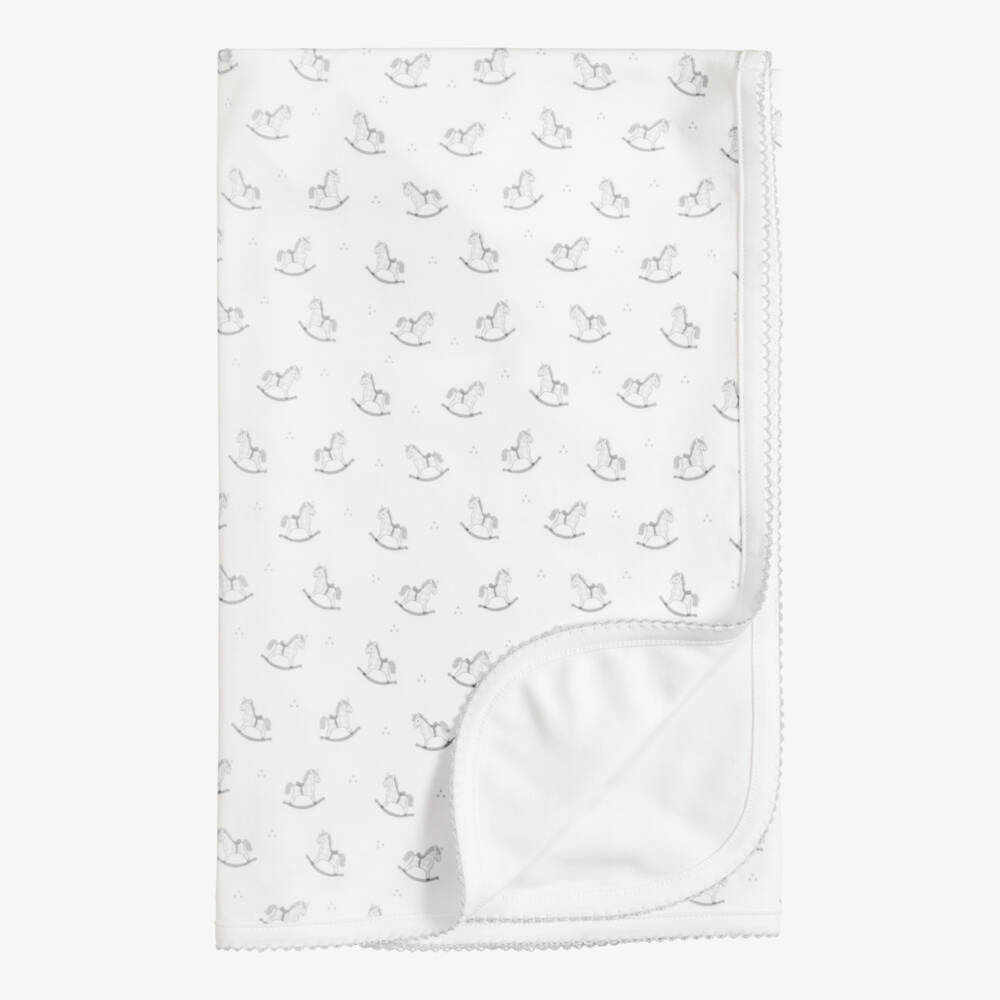 Kissy Kissy-White & Grey Gingham Rockers Pima Cotton Blanket (73cm) | Childrensalon