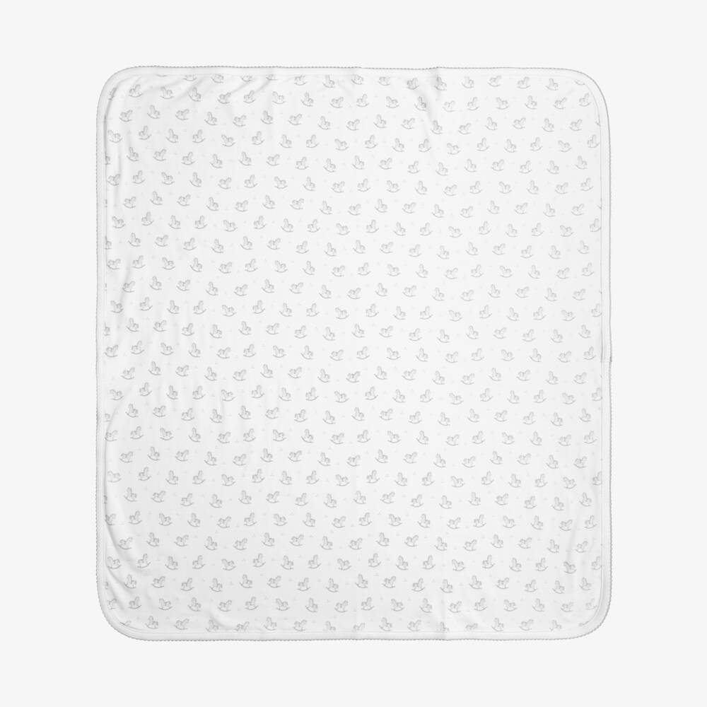 Kissy Kissy-White & Grey Gingham Rockers Pima Cotton Blanket (73cm) | Childrensalon
