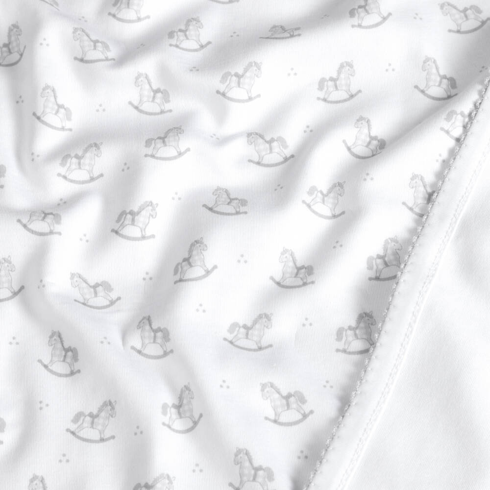 Kissy Kissy-White & Grey Gingham Rockers Pima Cotton Blanket (73cm) | Childrensalon