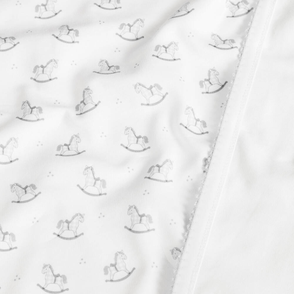 Kissy Kissy-White & Grey Gingham Rockers Pima Cotton Blanket (73cm) | Childrensalon