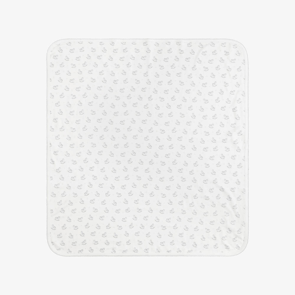 Kissy Kissy-White & Grey Gingham Rockers Pima Cotton Blanket (73cm) | Childrensalon