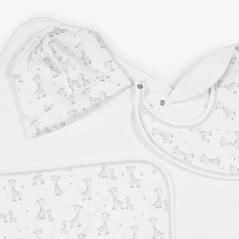 Kissy Kissy-White & Grey Just Giraffes Pima Cotton Babysuit Set | Childrensalon