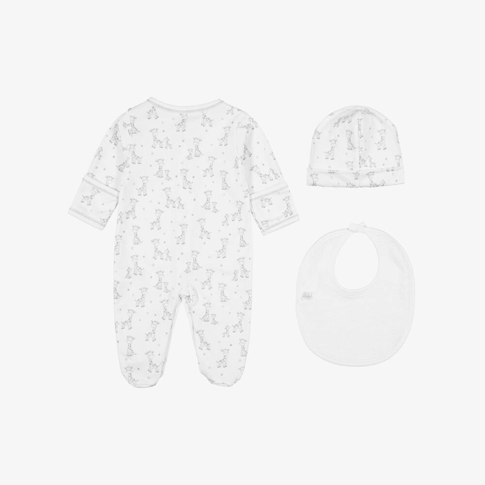 Kissy Kissy-White & Grey Just Giraffes Pima Cotton Babysuit Set | Childrensalon