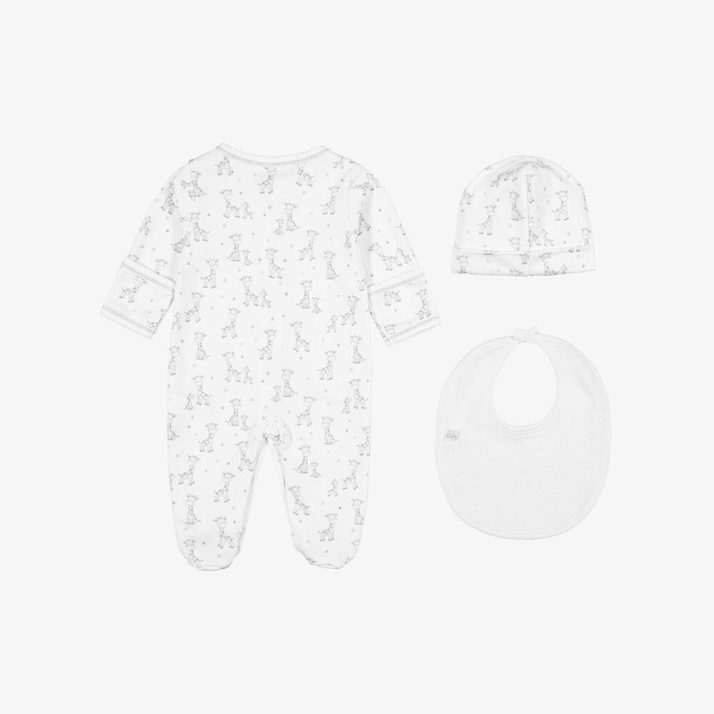 Kissy Kissy-White & Grey Just Giraffes Pima Cotton Babysuit Set | Childrensalon