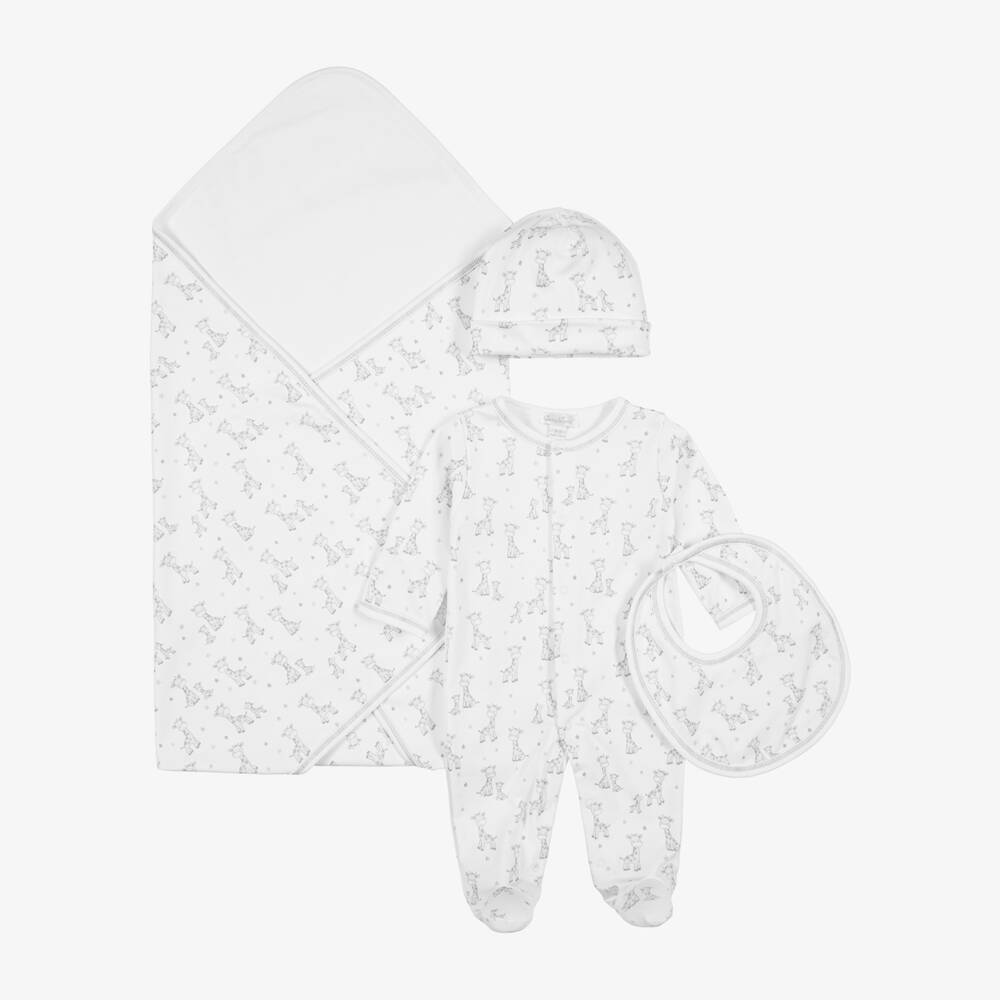 Kissy Kissy-White & Grey Just Giraffes Pima Cotton Babysuit Set | Childrensalon