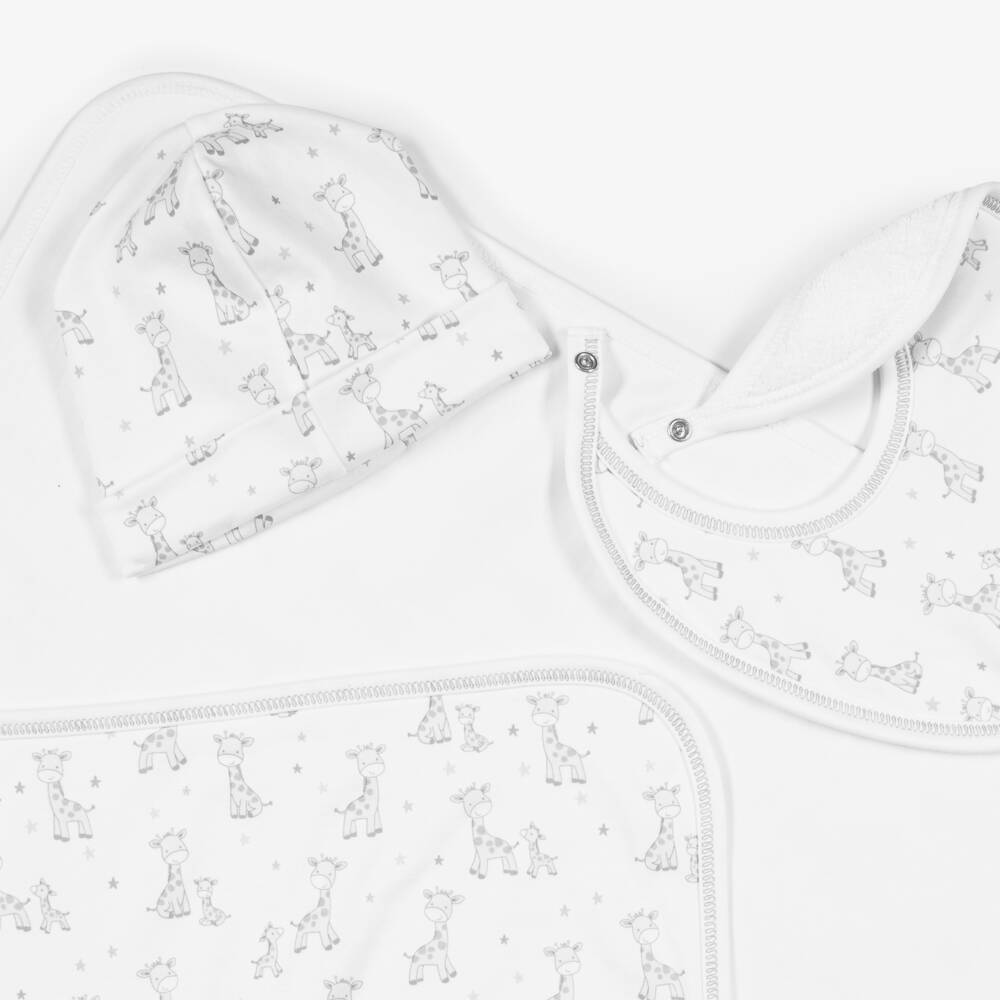 Kissy Kissy-White & Grey Just Giraffes Pima Cotton Babysuit Set | Childrensalon