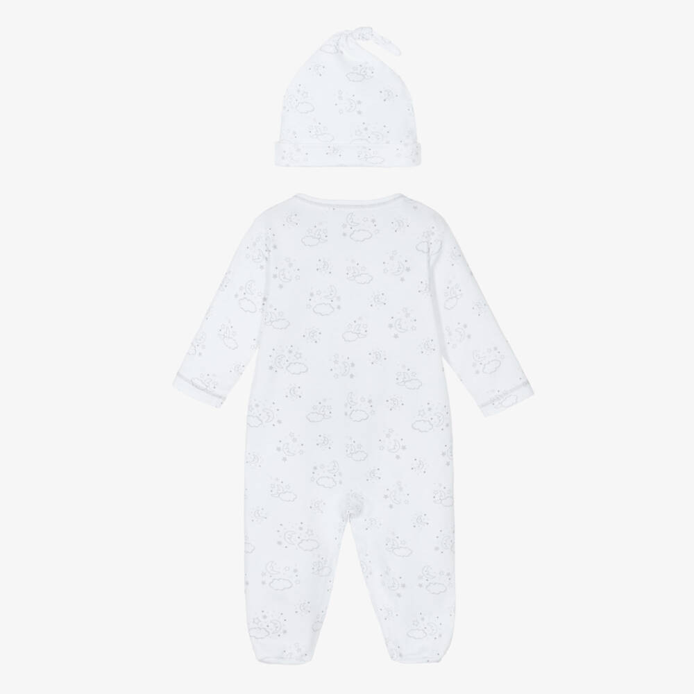 Kissy Kissy-White & Grey Pima Cotton Cheerful Good Night Babygrow Set | Childrensalon
