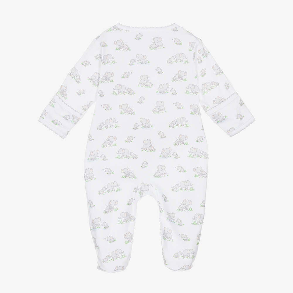 Kissy Kissy-White & Grey Pima Cotton Elephant Esprit Babygrow | Childrensalon