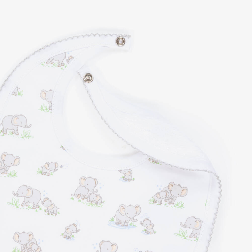 Kissy Kissy-White & Grey Pima Cotton Elephant Esprit Bib | Childrensalon