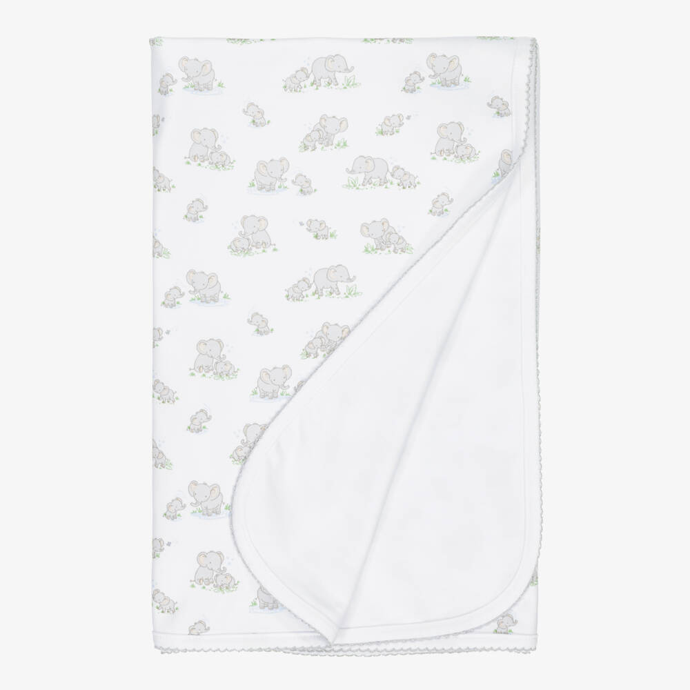 Kissy Kissy-White & Grey Pima Cotton Elephant Esprit Blanket (73cm) | Childrensalon