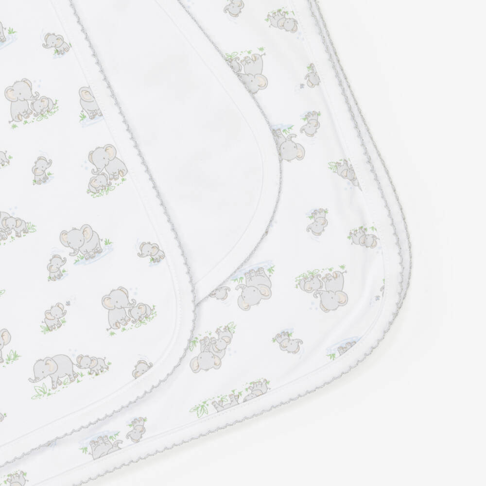 Kissy Kissy-White & Grey Pima Cotton Elephant Esprit Blanket (73cm) | Childrensalon