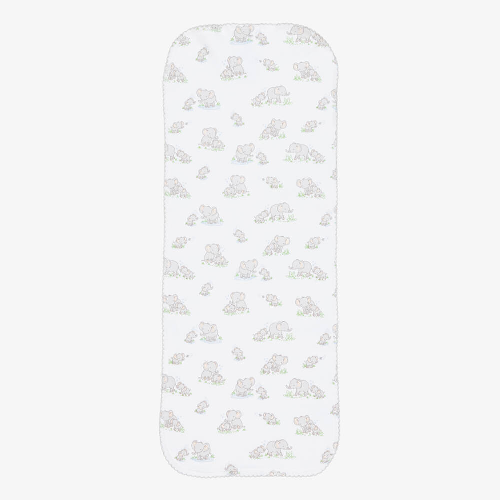 Kissy Kissy-White & Grey Pima Cotton Elephant Esprit Burp Cloth (48cm) | Childrensalon