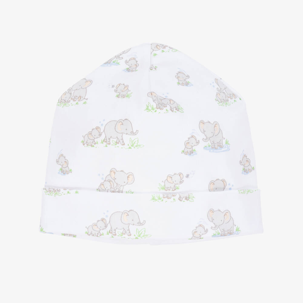 Kissy Kissy-White & Grey Pima Cotton Elephant Esprit Hat | Childrensalon