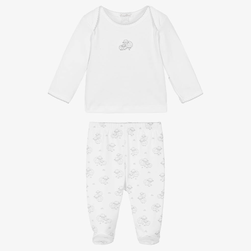 Kissy Kissy-Комбинезон из двух частей бело-серый с овечками из пима-хлопка | Childrensalon