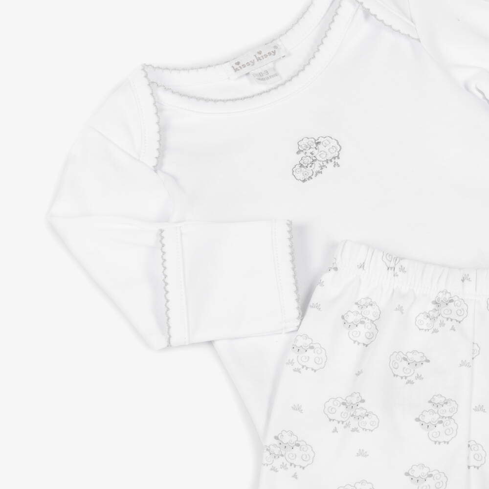 Kissy Kissy-Комбинезон из двух частей бело-серый с овечками из пима-хлопка | Childrensalon