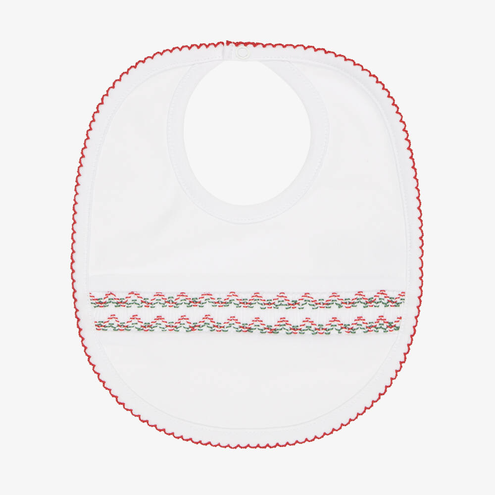 Kissy Kissy-White Hand-Smocked Christmas Bib | Childrensalon