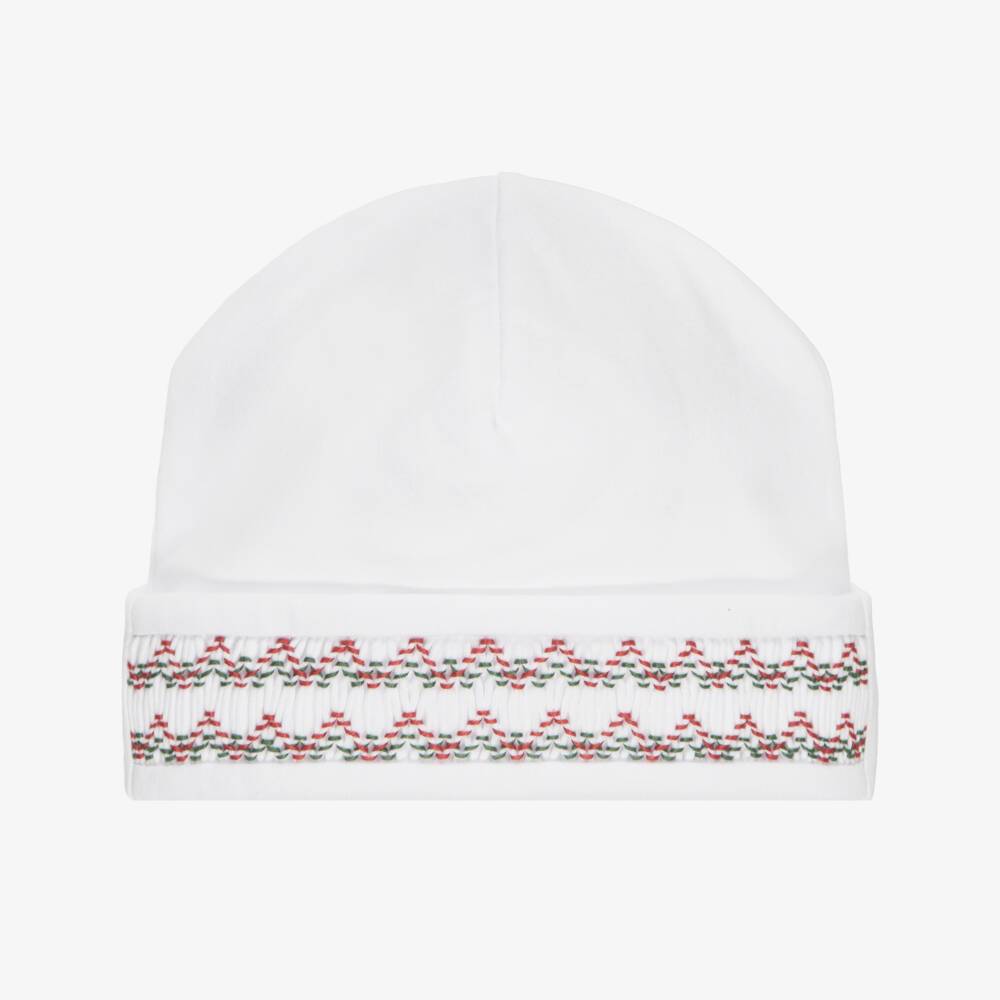 Kissy Kissy-White Hand-Smocked Christmas Layette Hat | Childrensalon