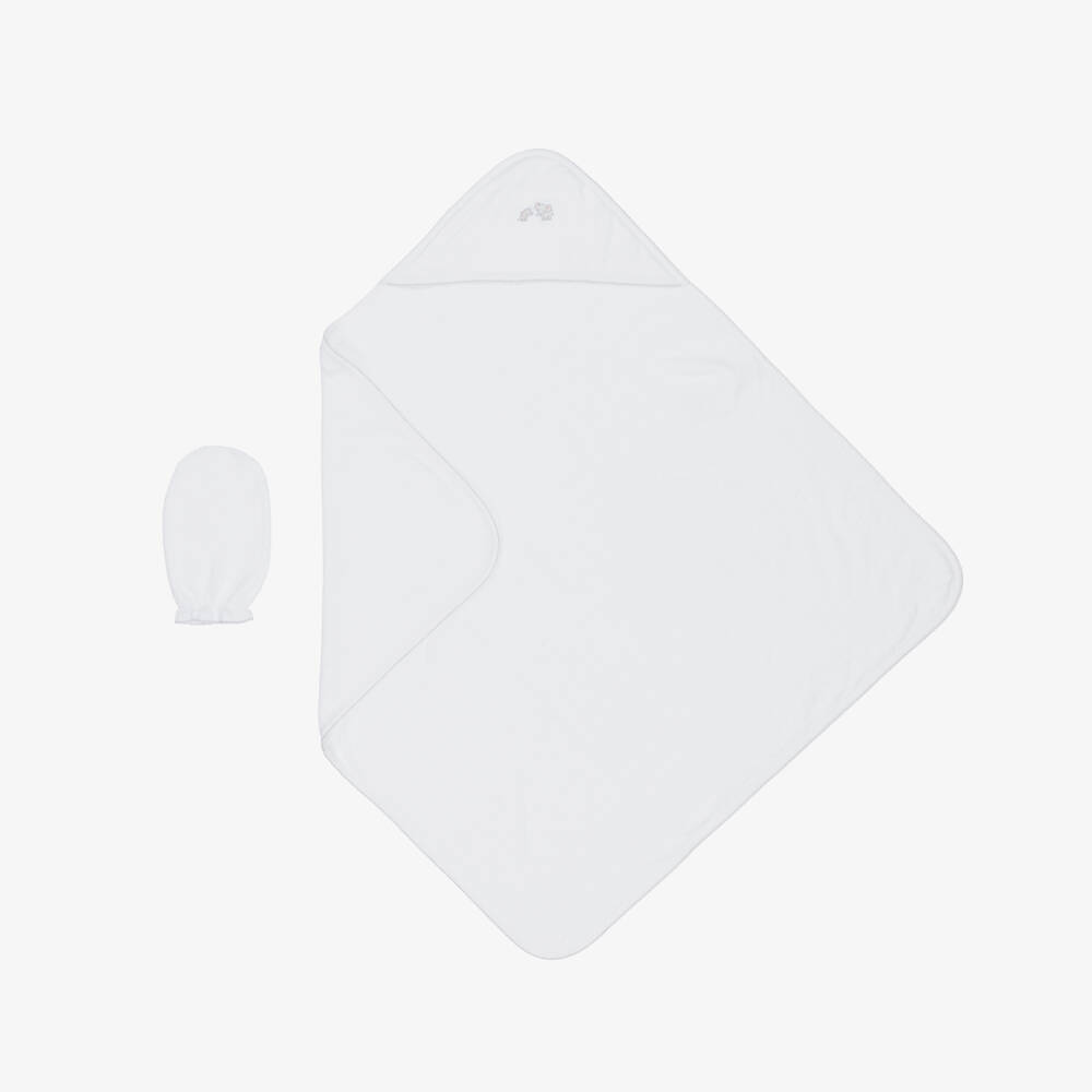 Kissy Kissy-White Hooded Towel & Mitt Set | Childrensalon