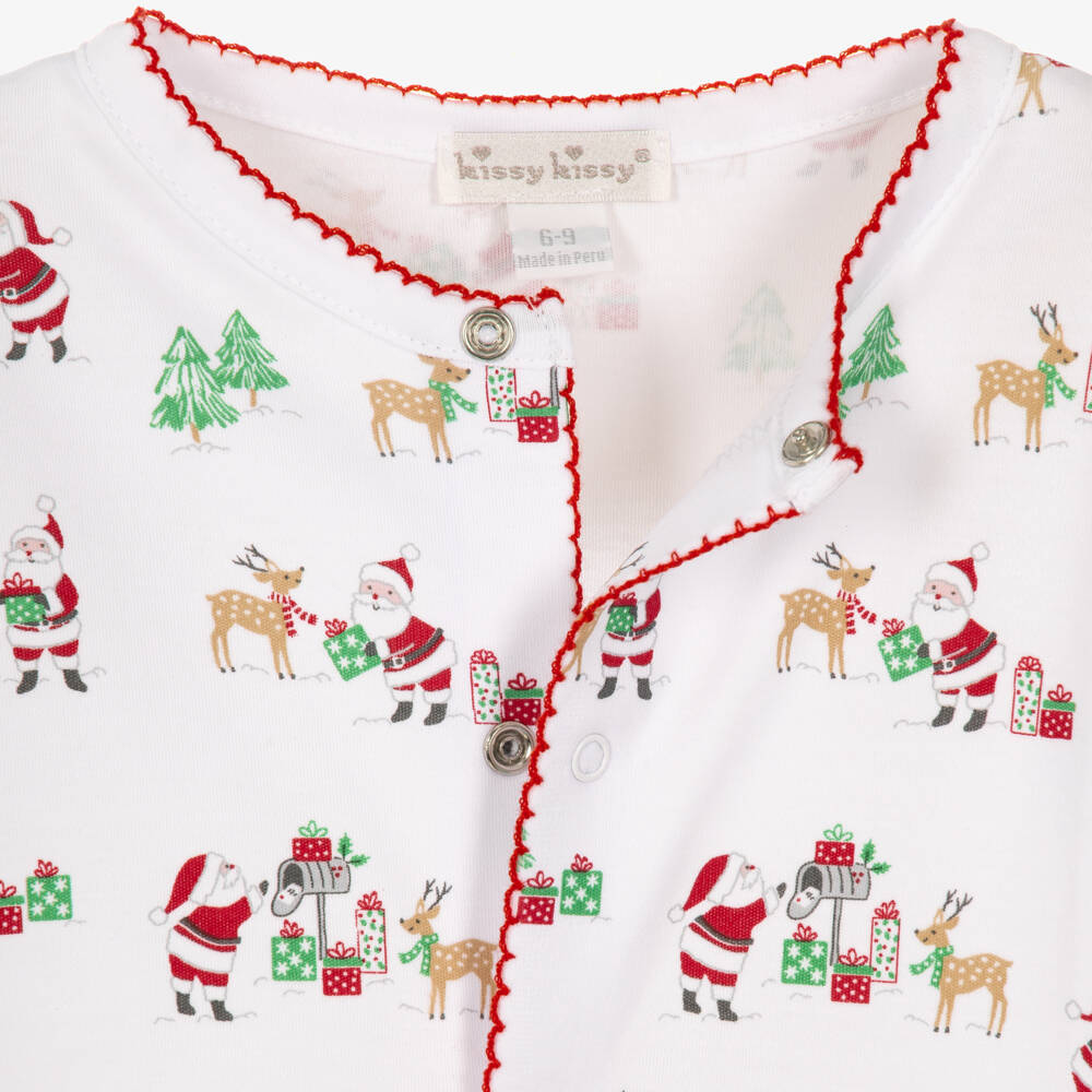 Kissy Kissy-White North Pole Reindeer Pima Cotton Babygrow | Childrensalon