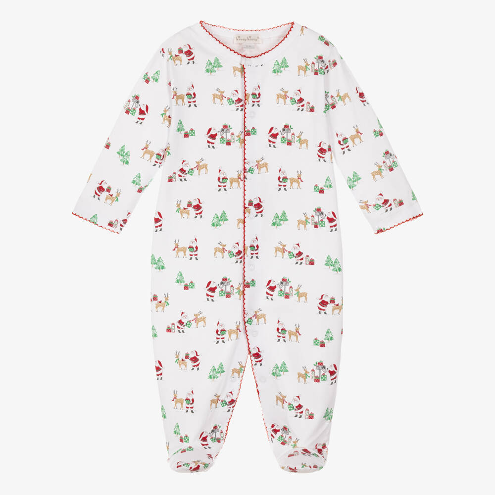 Kissy Kissy-White North Pole Reindeer Pima Cotton Babygrow | Childrensalon