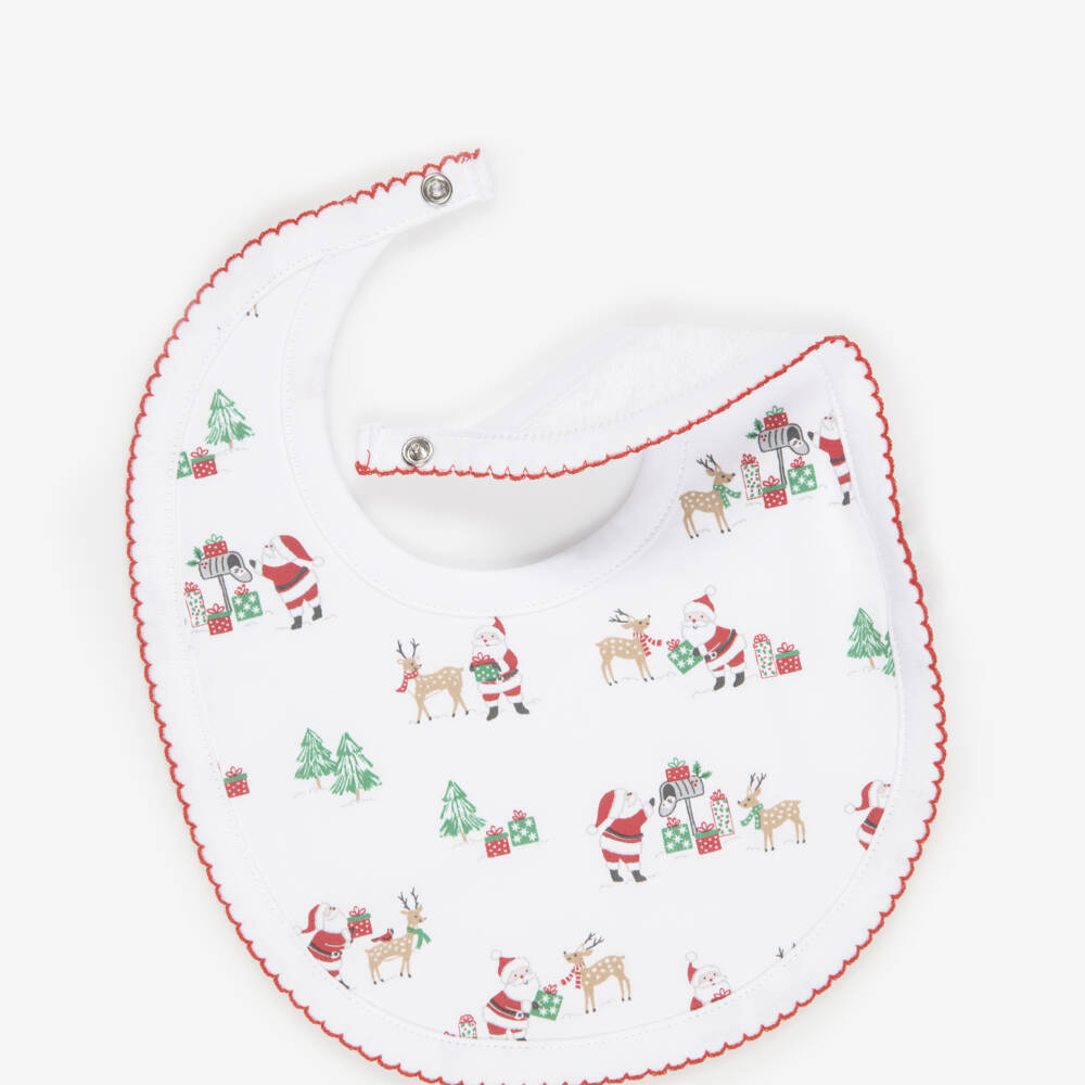 Kissy Kissy-White North Pole Reindeer Pima Cotton Bib | Childrensalon