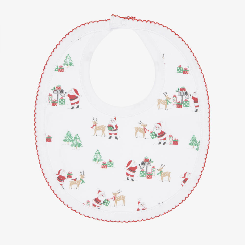 Kissy Kissy-White North Pole Reindeer Pima Cotton Bib | Childrensalon
