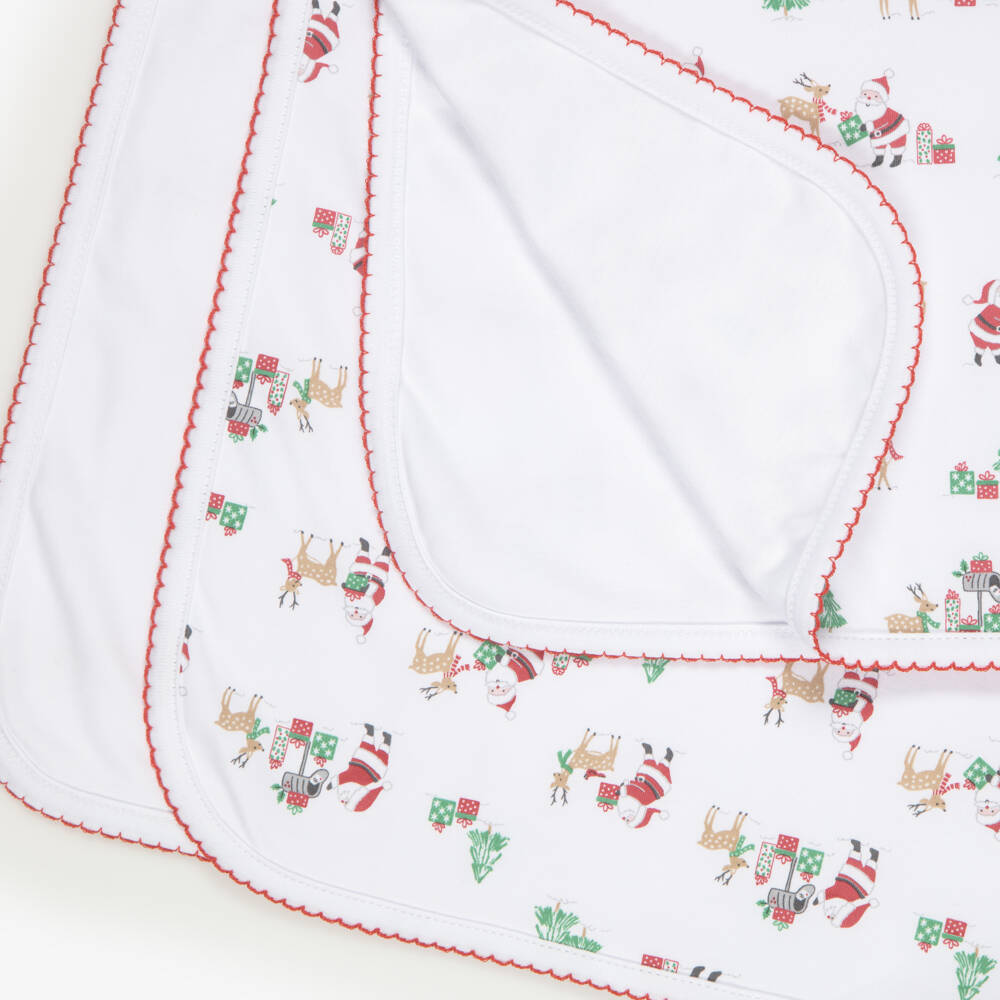 Kissy Kissy-White North Pole Reindeer Pima Cotton Blanket (75cm) | Childrensalon