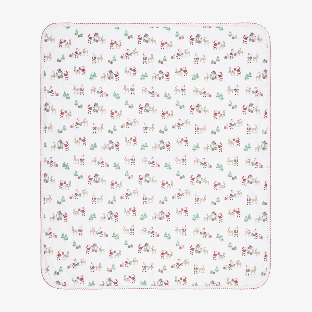 Kissy Kissy-White North Pole Reindeer Pima Cotton Blanket (75cm) | Childrensalon