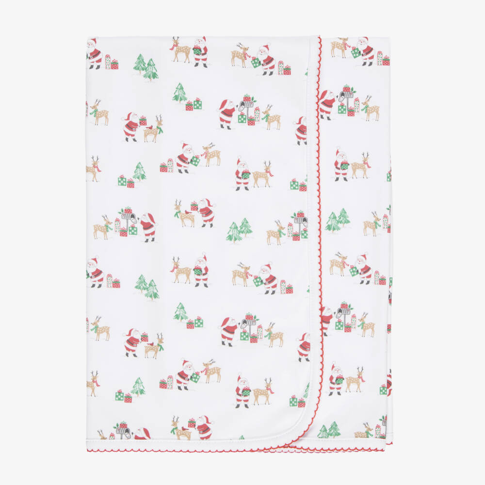 Kissy Kissy-White North Pole Reindeer Pima Cotton Blanket (75cm) | Childrensalon