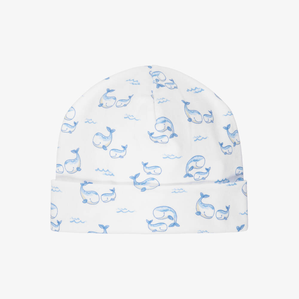Kissy Kissy-White & Pale Blue Whale Pods Pima Cotton Hat | Childrensalon