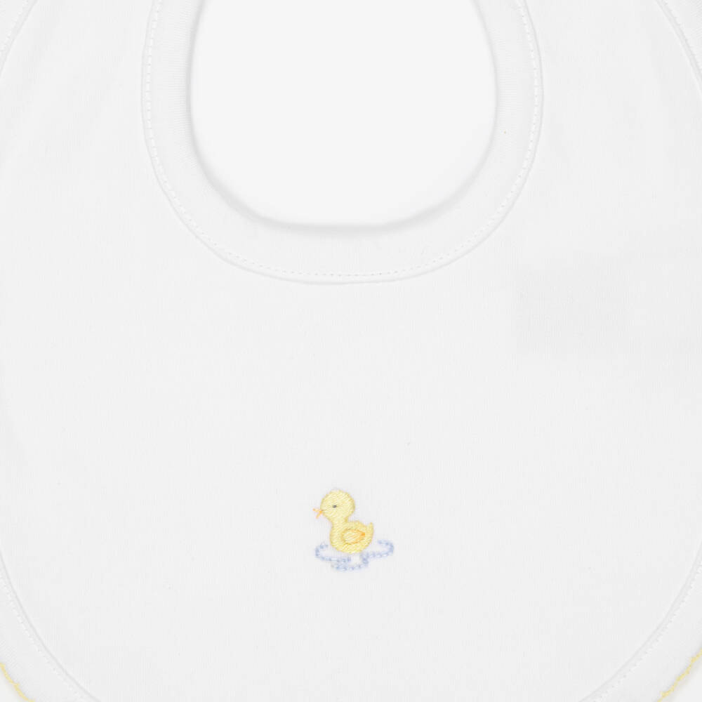 Kissy Kissy-White Pima Cotton Baby Bibs with Hand-Embroidered Duck | Childrensalon